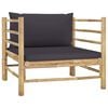 vidaXL Garden Lounge Set Dark Grey Bamboo, 100% Polyester Medium Modular