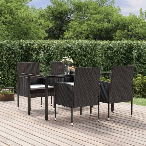 vidaXL Garden Dining Set Black and Cream White PE rattan Large Durable
