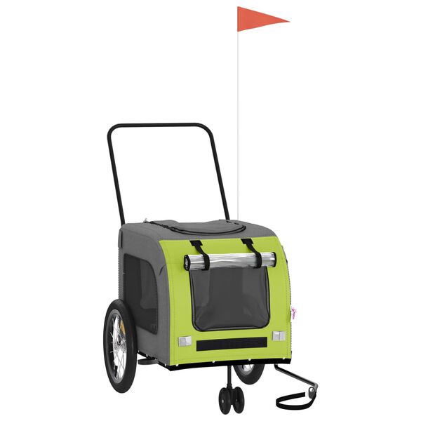 vidaXL Pet Bike Trailer Green and Grey Oxford fabric, Iron, PVC