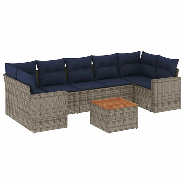 vidaXL 8 Piece Patio Sofa Set with Cushions Gray Poly Rattan