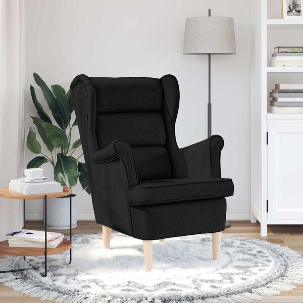 vidaXL Armchair Black Polyester fabric, plywood, solid rubber wood Single
