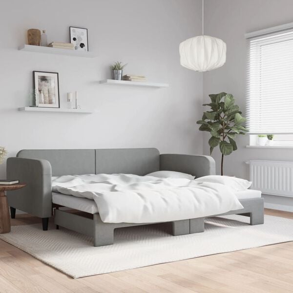 vidaXL Daybed With Trundle Light grey Polyester, Wood, Metal Standard