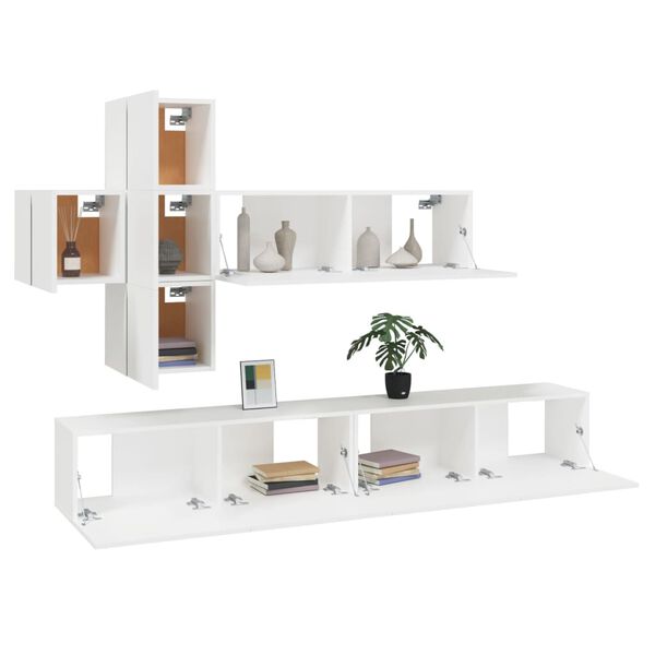 vidaXL TV Cabinet Set Set of 7 White Engineered Wood TV Stand