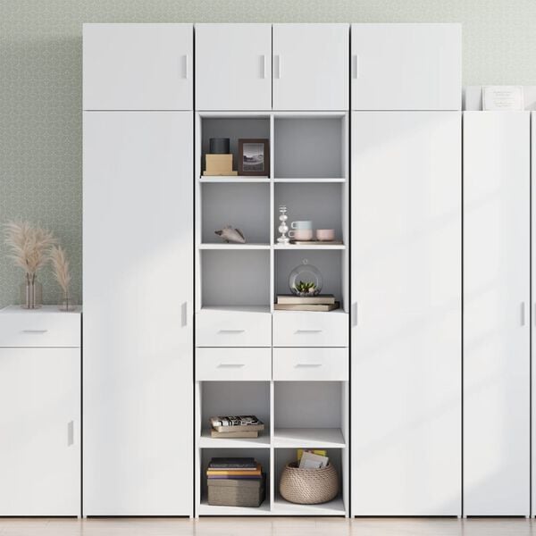 vidaXL Storage Cabinet White Engineered Wood Tall Storage Cabinet