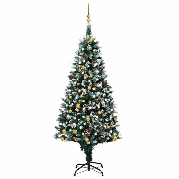 vidaXL Christmas Tree Green and white PVC, steel, plastic 83 in