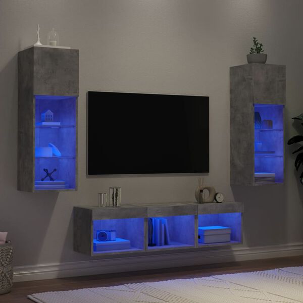vidaXL 5 Piece TV Wall Units with LED Concrete Gray Engineered Wood