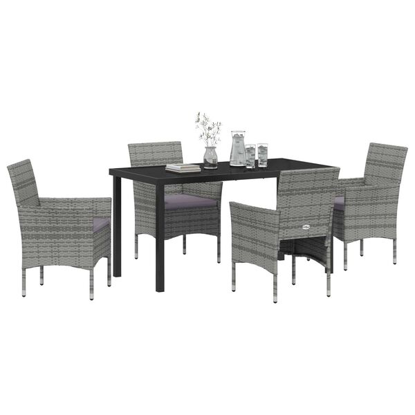 vidaXL Garden Dining Set with Cushion 5 pcs Grey Poly Rattan