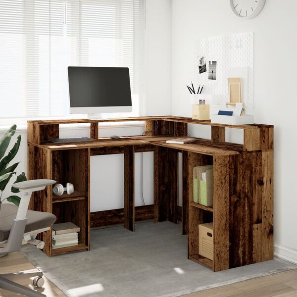 vidaXL Desk Old wood Engineered wood L-shaped, Compact Desk