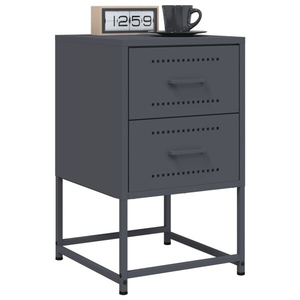 vidaXL Bedside Cabinet Set of 2 Anthracite Steel 14.2x15.4x23.8 in