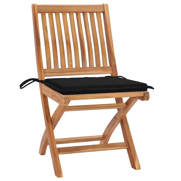 vidaXL Patio Chairs 2 pcs with Black Cushions Solid Teak Wood