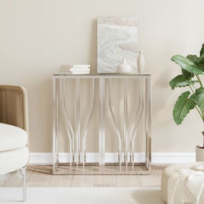 vidaXL Console Table 27.6"x11.8"x27.6" Stainless Steel and Glass