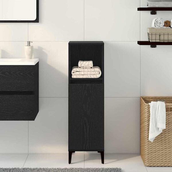 vidaXL Bathroom Cabinet with Shelf Black Oak 11.81 x 11.81 x 39.37 in