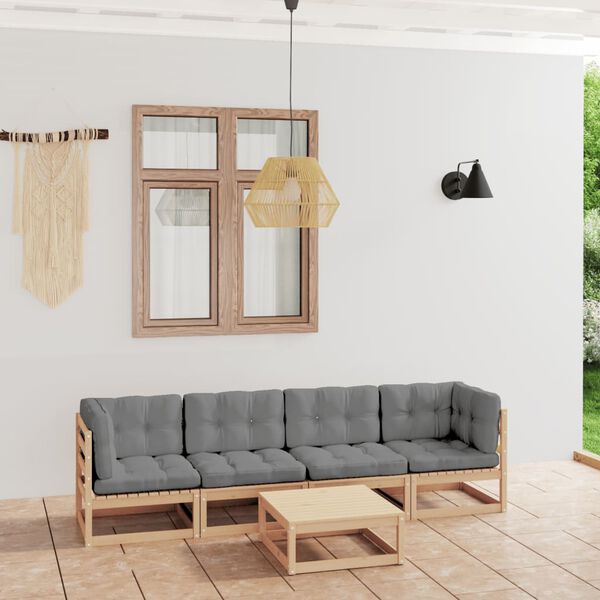 vidaXL Garden Lounge Set Natural wood, Grey cushions