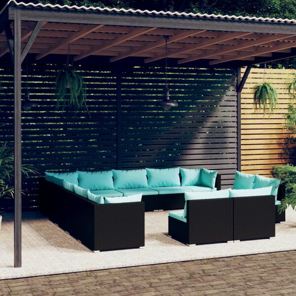 vidaXL Garden Lounge Set Black PE rattan Large Modular