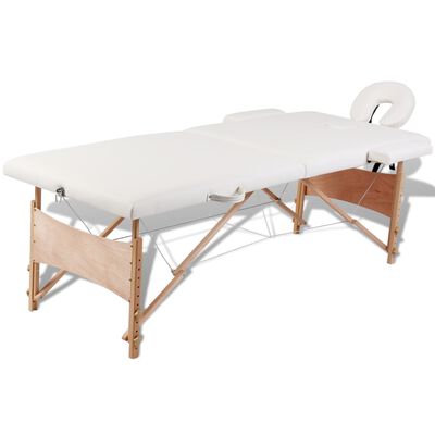 vidaXL Cream White Foldable Massage Table 2 Zones with Wooden Frame