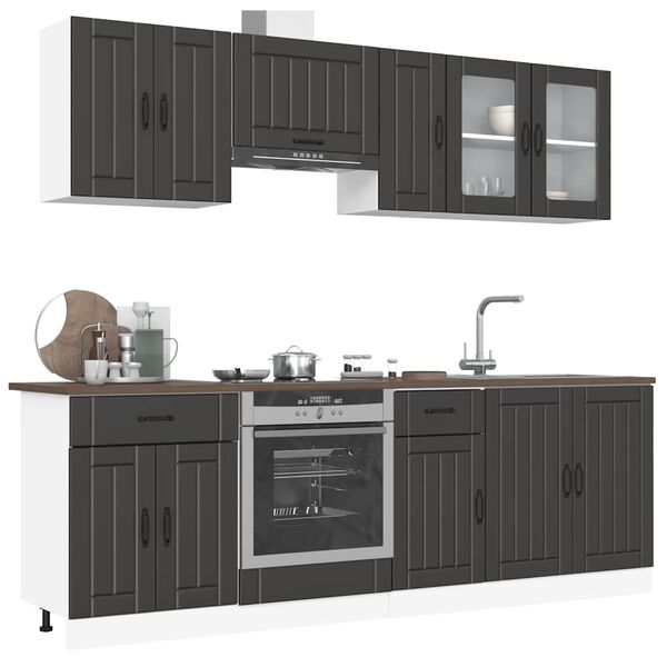 vidaXL Kitchen Cabinet Set Black Engineered wood and glass Various sizes