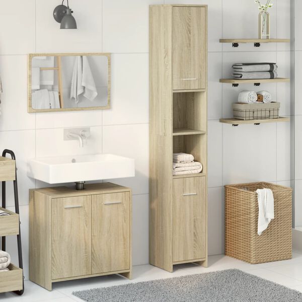 vidaXL Bathroom Furniture Set Sonoma Oak Engineered Wood 3 Piece Set