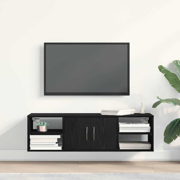 vidaXL Wall Shelf Black Oak 55.12 x 16.14 x 29.53 in Engineered Wood