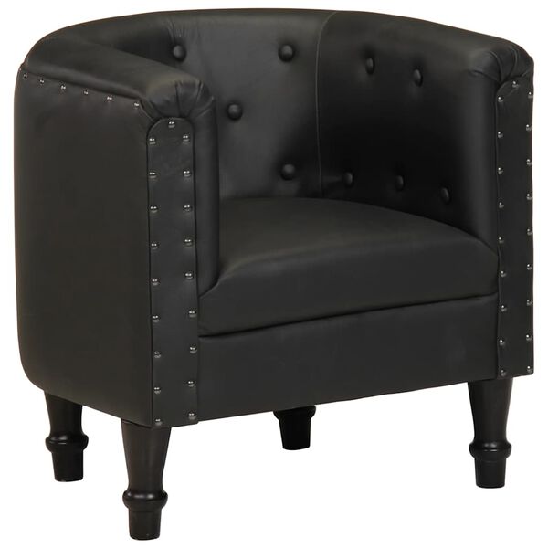 vidaXL Tub Chair Black Real goat leather, solid mango wood Small