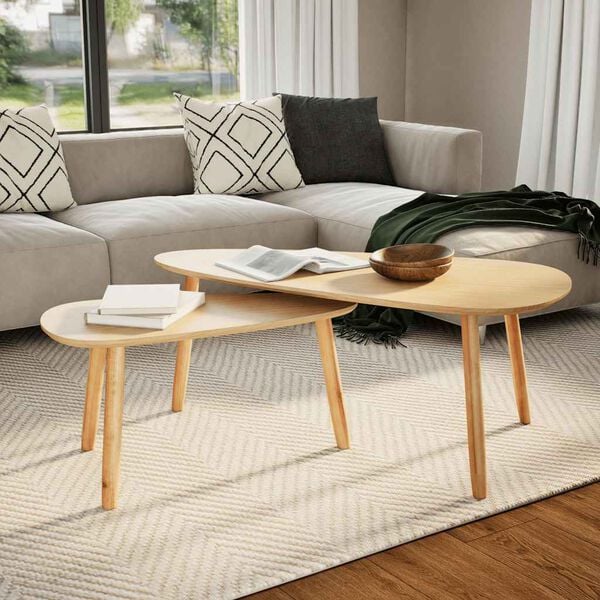 vidaXL Coffee Table Set of 2 Brown Solid pine wood, MDF Two-piece set