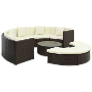 vidaXL Patio Sofa Set Set of 7 Brown and cream white
