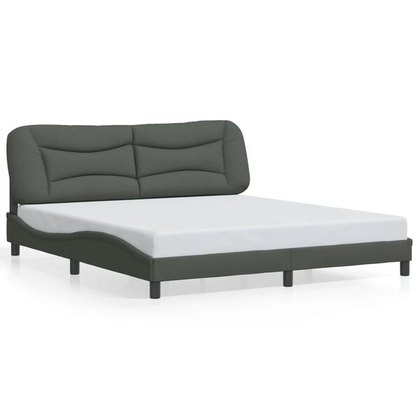 vidaXL Bed Frame Dark Gray Polyester, Solid Pine Wood, Plywood King