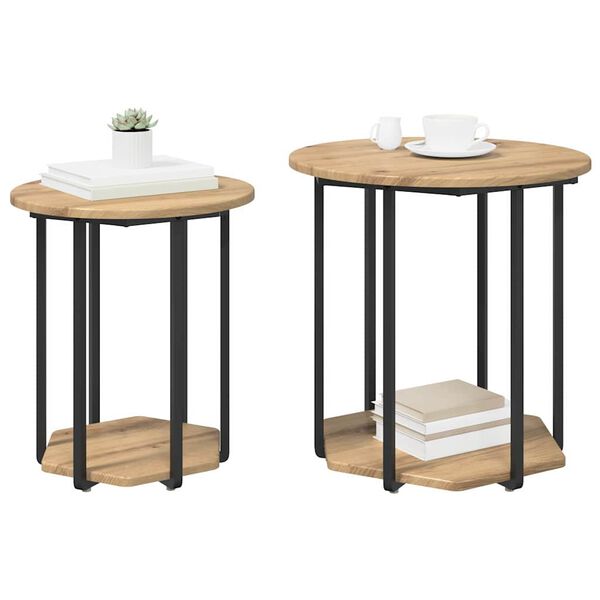 vidaXL Side Table Set with Shelf 2 pcs Brown