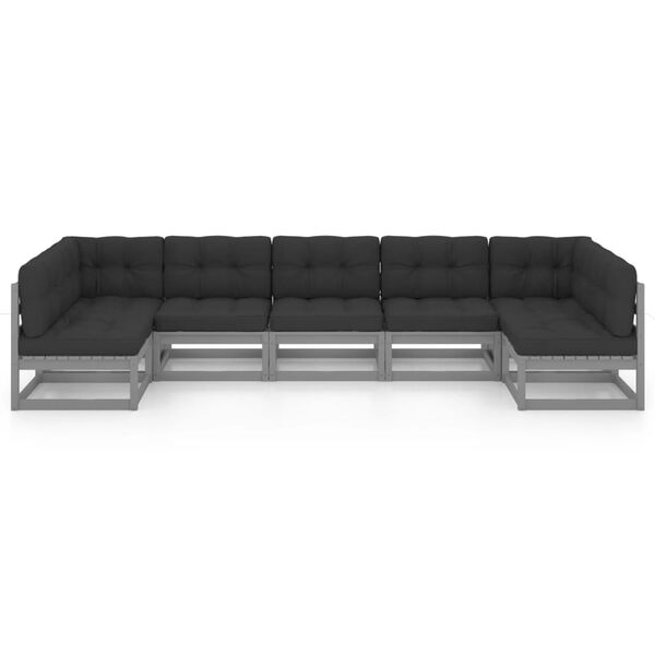 vidaXL Garden Lounge Set Grey Solid pine wood, 100% polyester Medium