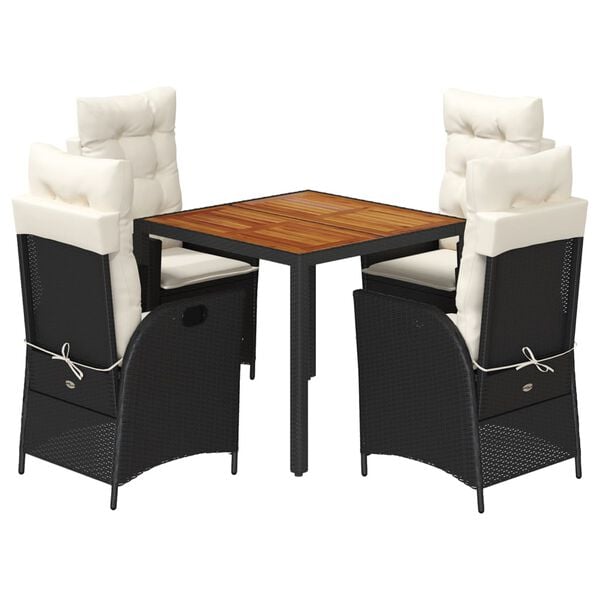 vidaXL Garden Dining Set Black PE rattan Medium Adjustable Armrests