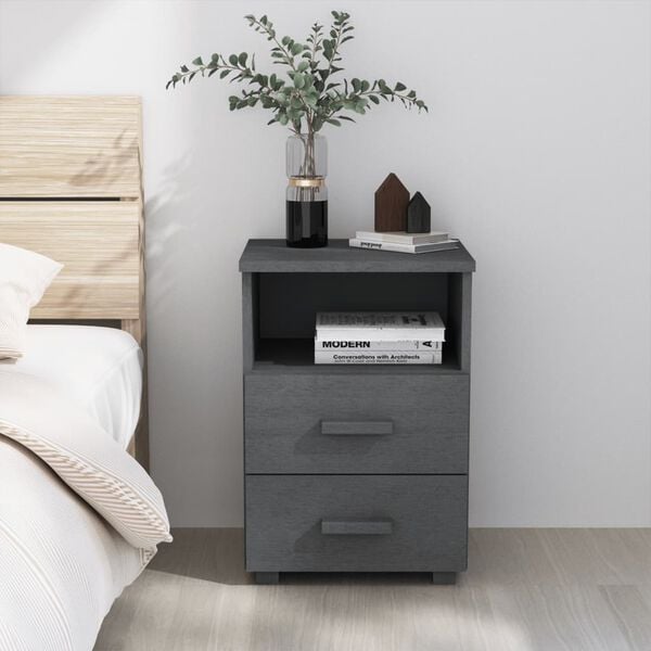 vidaXL Bedside Cabinet Dark Grey Solid pine, MDF 15.7 x 13.8 x 24.4 in