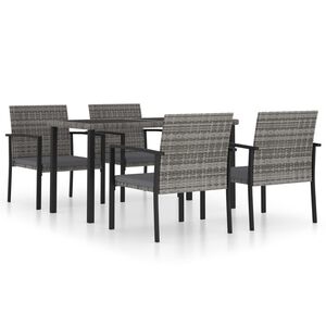 vidaXL Dining Set Grey and Black Poly rattan, powder-coated steel Medium