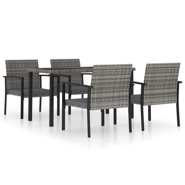 vidaXL Dining Set Grey and Black Poly rattan, powder-coated steel Medium