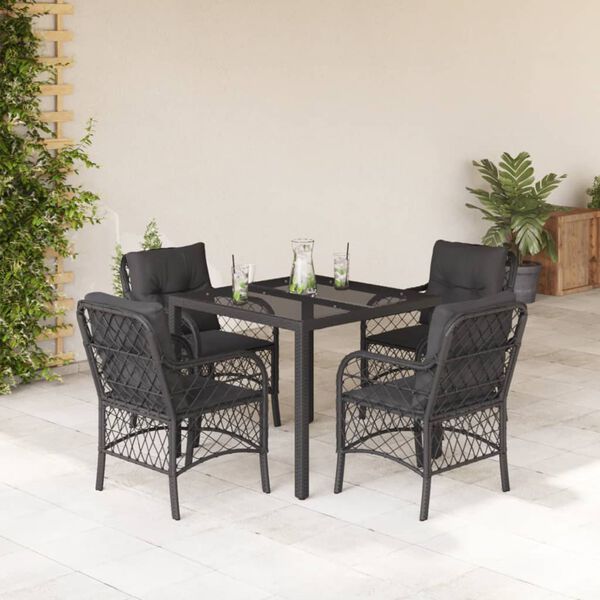vidaXL Garden Dining Set Black Poly Rattan 5 Piece