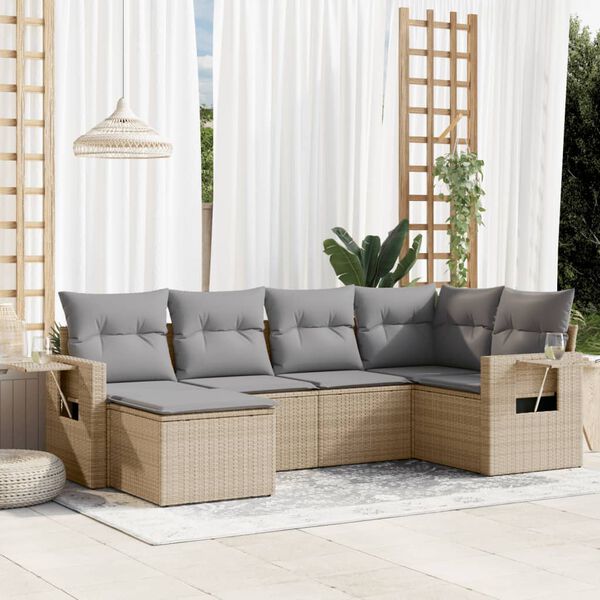 vidaXL Garden Sofa Set Beige PE Rattan 100.4in x 57.9in Adjustable Feet