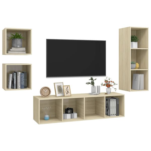 vidaXL TV Cabinet Set Sonoma oak Engineered wood Medium TV Cabinet Set