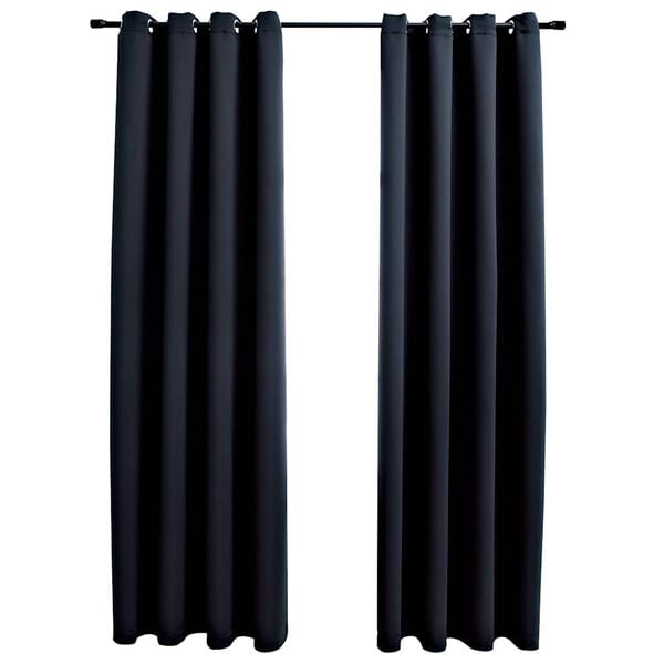 vidaXL Blackout Curtains with Metal Rings 2 pcs Black 55.1x96.5"