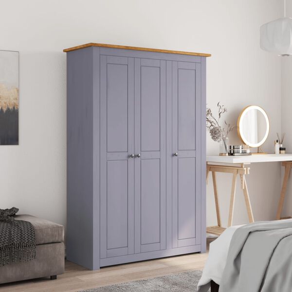 vidaXL Wardrobe Gray Solid Pine Wood Large Wardrobe Rectangular