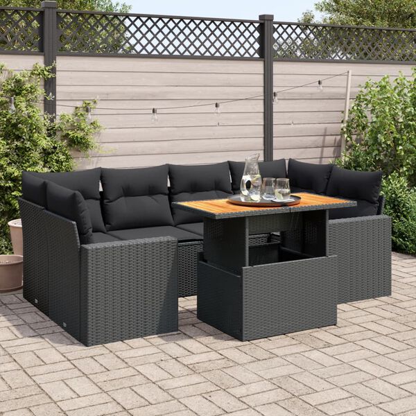 vidaXL Garden Sofa Set Black PE Rattan Large Adjustable Armrests