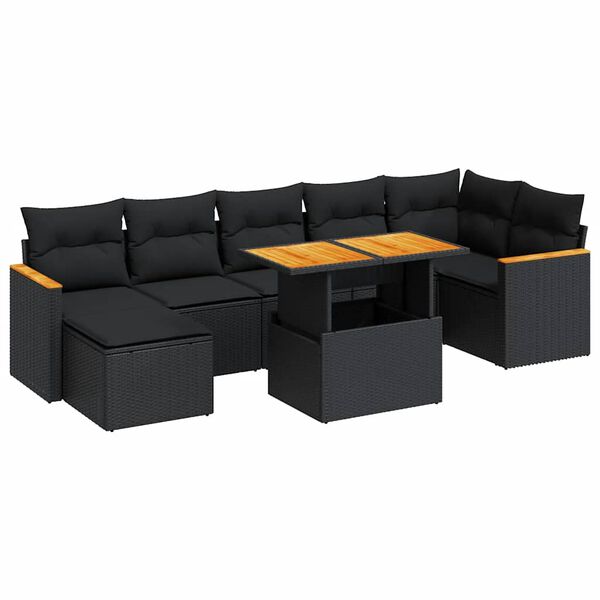 vidaXL Garden Sofa Set Black PE rattan, powder-coated steel, acacia wood