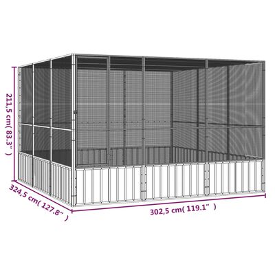 vidaXL Bird Cage Gray 119.1"x127.8"x83.3" Galvanized Steel