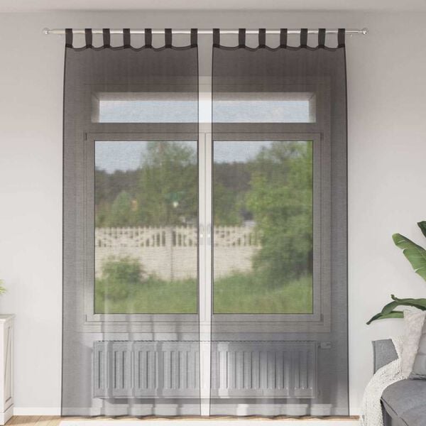 vidaXL Voile Curtains with Tab Top 2 pcs Black