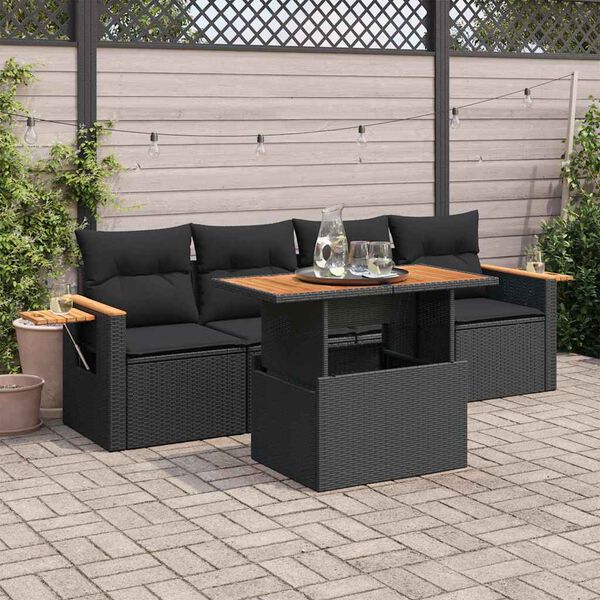 vidaXL Garden Sofa Set Black PE Rattan Medium Adjustable Feet