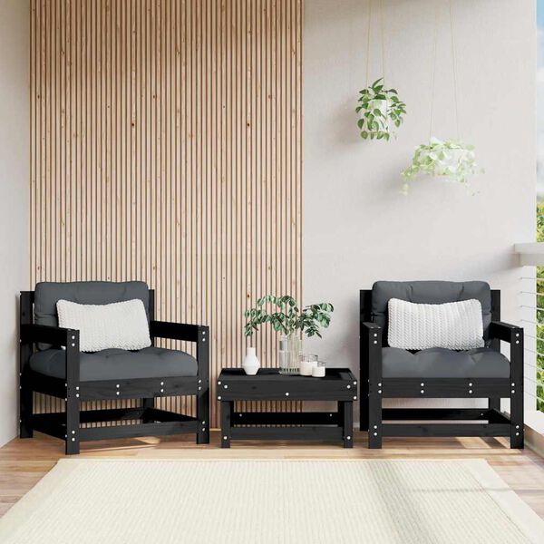 vidaXL Garden Chair Black Solid Pine Wood Medium Modular Garden Chair