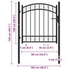 vidaXL Fence Gate with Arched Top Steel 39.4x33.9" Black