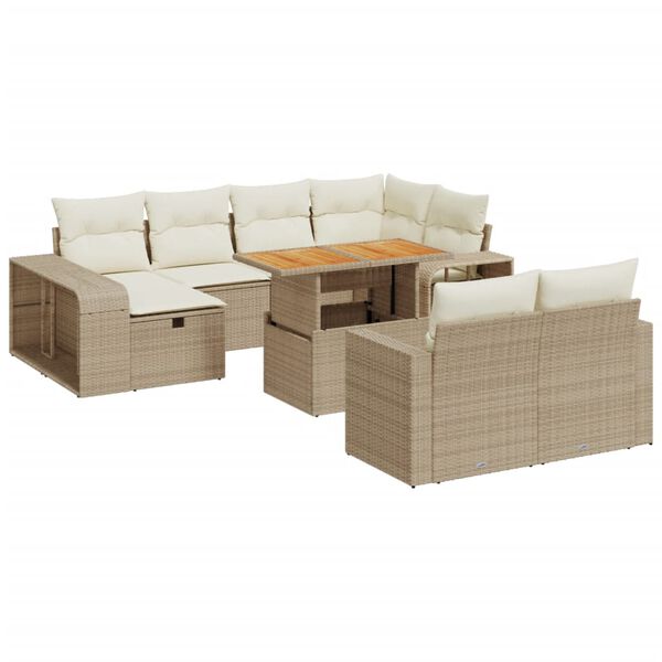 vidaXL Garden Sofa Set Beige PE Rattan Large Adjustable Armrests