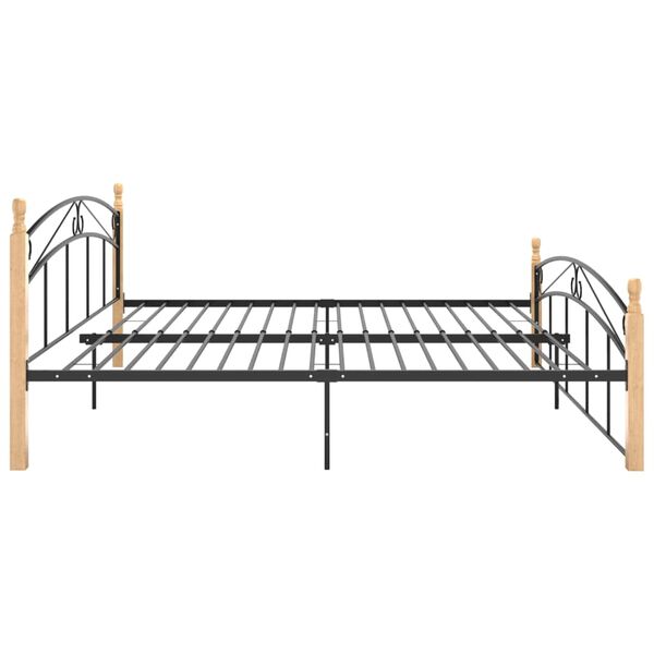 vidaXL Bed Frame Black and Natural Powder-coated metal, solid oak wood