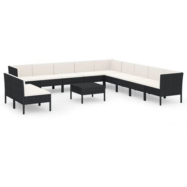 vidaXL Garden Lounge Set Black and Cream White