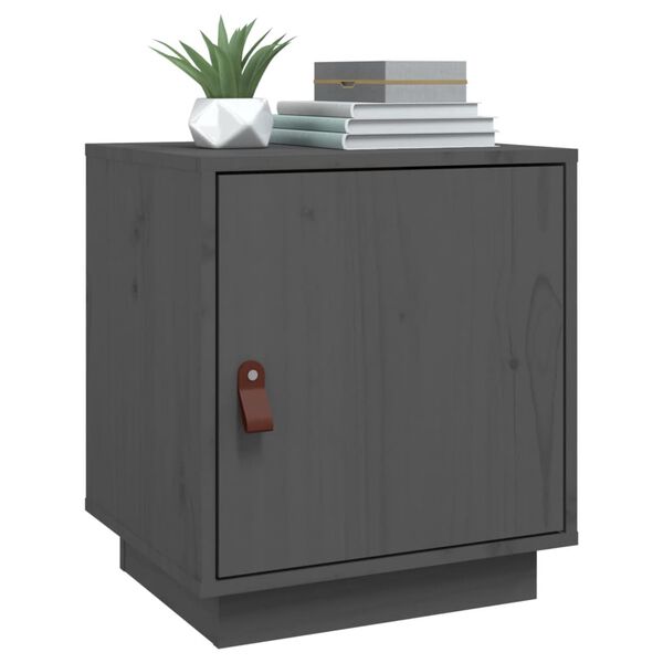 vidaXL Bedside Cabinet Set of 2 Grey Solid pine wood, faux leather