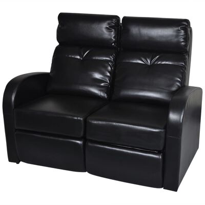 vidaXL 2-Seater Home Theater Recliner Sofa Black Faux Leather
