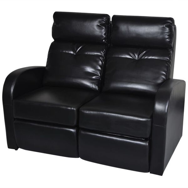 vidaXL Recliner Sofa Black Faux Leather 2-Seater Adjustable Footrests